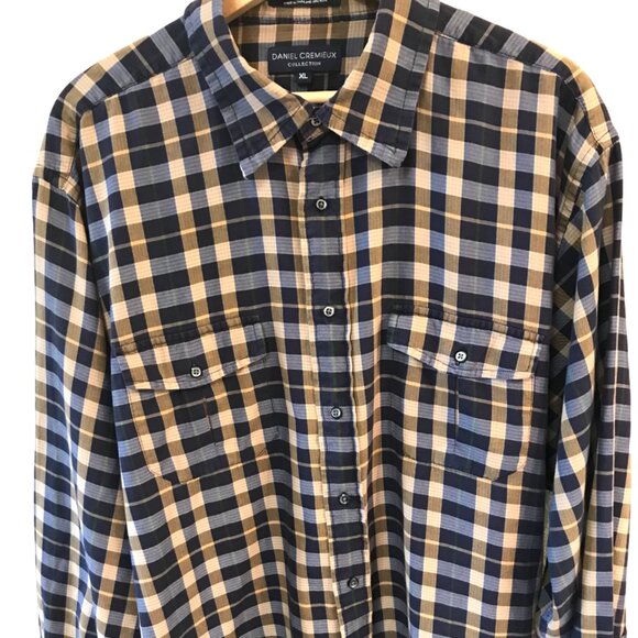Daniel Cremieux Button-Down Shirt: Navy & Brown Plaid Cotton Men’s Size XL - Picture 5 of 9
